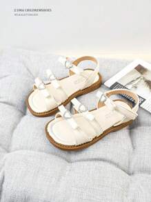 Girls' Bowknot Fashion Princess Soft Bottom Open Toe Sandals, New Spring/Autumn 2025 Stylish Beach Shoes For Little Girls