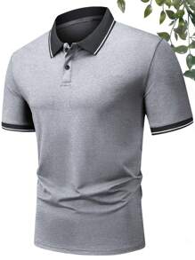 3 件套男士夏季新款纯色 Polo 衫，军绿色/浅灰色/黑色常规版型短袖休闲商务 T 恤 - 彩色 - 查看 4