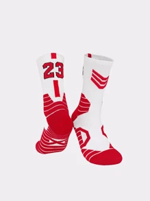 1 Par De Meias Esportivas De Elite Profissional Ao Ar Livre, Com Fundo Acolchoado Espesso E No.23 Impresso Para Basquete, Futebol, Futebol, Rugby, Hóquei No Gelo