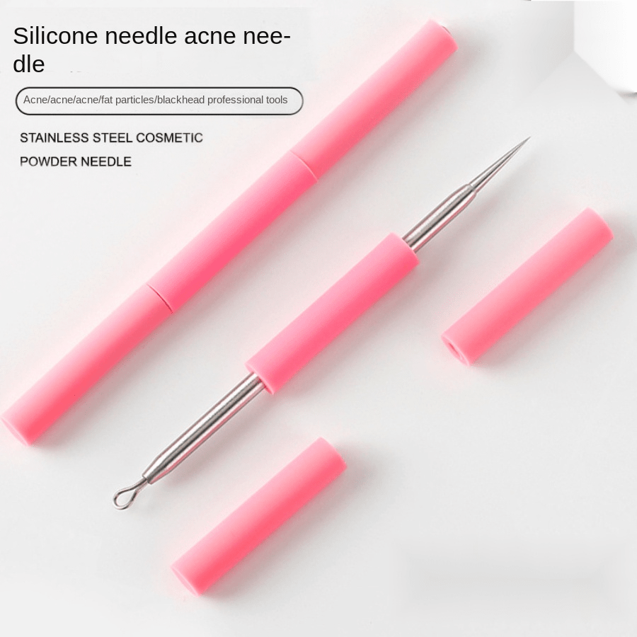 1 Peça Ferramenta Removedora de Cravos de Aço Inoxidável com Capa Protetora de Silicone, Agulha Acne de Duas Pontas para Estourar Espinhas, Adequada para Iniciantes Usarem em Casa