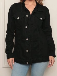 Black Max Denim Jacket With Silver Buttons, Super Elegant Model - Negro - Ver 5