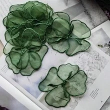 10pcs Green Embroidered Mesh Flower Patches, For Wedding Dress Decor - Green - View 2