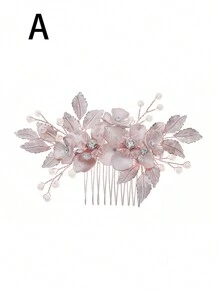 1pc Nature-Inspired Metal Flower Hair Clip Comb, Handmade Bridal Hairpiece For Wedding Dress