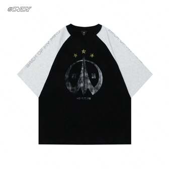 OVDY 1 件男士手工拉丝丝网印花户外街头短袖衬衫