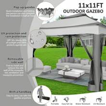 tooluck Pop-Up Gazebo Tent Simple Outdoor Gazebo Waterproof Upgrade Portable Gazebo With Mosquito Net Double Ventilated Roof And Carrying Bag For Yard Garden ﻿ - 灰色 - 查看 4