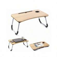 Mesa Cuadrada Pequeña, Mesa Plegable Multifunctional. You Can Put It In The Room And It Will Be Used For Use In The Dormitory. Tie A Support For Tablet And A Porta - Vasos, It Anti-Deslizante, Tiene A Ranura For Vasos And A Cajón.60*40*27CM - màu nâu - Xem 3