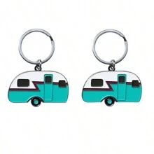 2pcs Women's Vintage RV Keychain, Camping World RV Pendant Keychain Car Accessories Bag Charm School Letter Cute Goth Y2k Halloween Accessories Teachers Day Christmas Gift Ideas Bag Accessories Lanyards With Id Holder Car Accessories Bag Charms - Blue and White - View 1