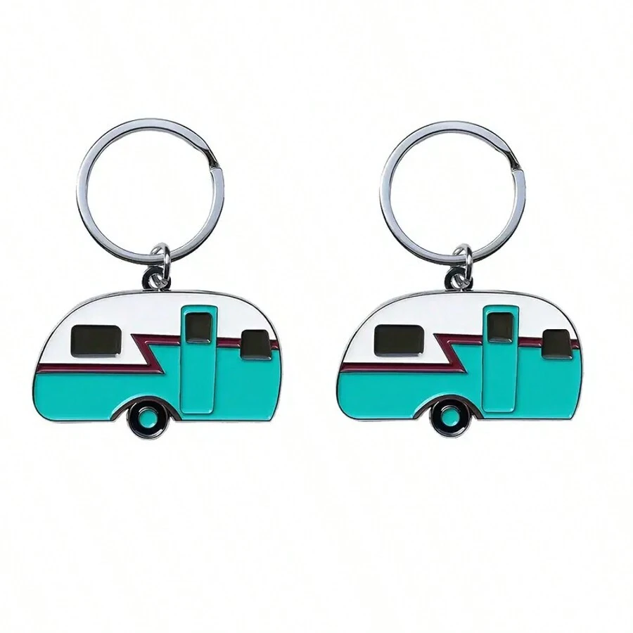 2pcs Women's Vintage RV Keychain, Camping World RV Pendant Keychain Car Accessories Bag Charm School Letter Cute Goth Y2k Halloween Accessories Teachers Day Christmas Gift Ideas Bag Accessories Lanyards With Id Holder Car Accessories Bag Charms - Blue and White - View 1