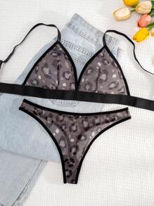 1 Set Women Solid & Leopard Print Comfortable Lingerie Set - Multicolor - View 4