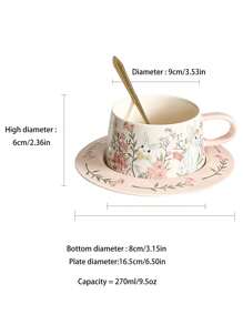1 Set Cute Rabbit Coffee Cup & Saucer Set - Vintage Ceramic, Suitable For Afternoon Tea, Also Perfect For Parties, Thanksgiving, And Back To School Season - Rabbit In the Flowers Coffee Cup and Saucer - View 8