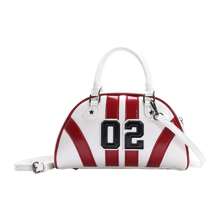Women Shoulder Bag, PU Leather Contrast Color Numbers Handbag Zipper Closure Crossbody Bag - White - View 1
