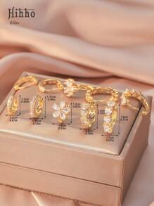 Hihho 10 pièces/set (avec boîte cadeau blanche élégante) Boucles d'oreilles simples en forme de cœur doré et de fleur, parfaites pour les tenues de tous les jours des filles et les cadeaux pour la Saint-Valentin
