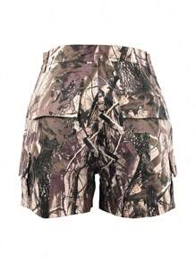 Short cargo léger d'été à imprimé camouflage patchwork avec poches, pantalon court décontracté pour festival de musique de rue rock