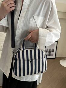 New Striped Luxury High-End Versatile Women Handbag - Black - View 4