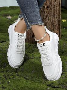 Women's White Sneakers, Casual Canvas Platform Shoes, Non-Slip Increase Height Leather Shoes For Students - White - View 3