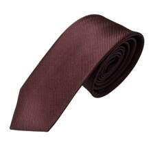 Premium Solid Plain Striped Slim Twill Tie - Burgundy - View 2