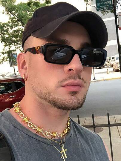 3 PCS Men's Acrylic Black Casual Rectangular Fashion Glasses For Vacation Outings And Everyday Life Dress