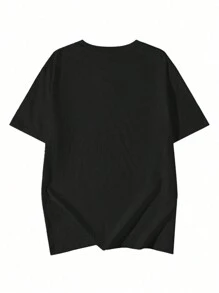Japanese Style Women Loose Round Neck Casual Japanese Letter Print Short Sleeve T-Shirt, Spring/Summer Black - Black - View 7