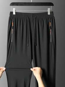 Men's High-Elastic Comfortable Casual Zipper Pocket Adjustable Waist Workout & Training Lightweight Sweatpants, Ideal For Summer