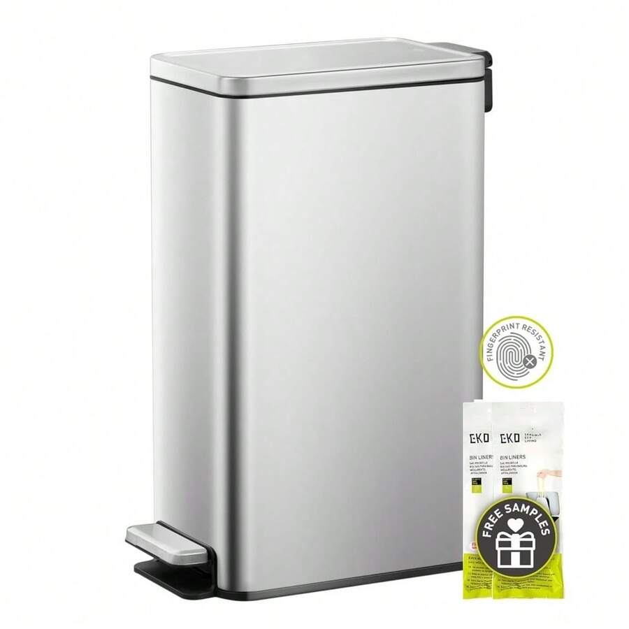 Bote de basura EKO Stella Slim 30L Acero Inoxidable, bote de basura cocina, pedal resistente, bote basura baño, bote de basura grande - 1 - Ver 1