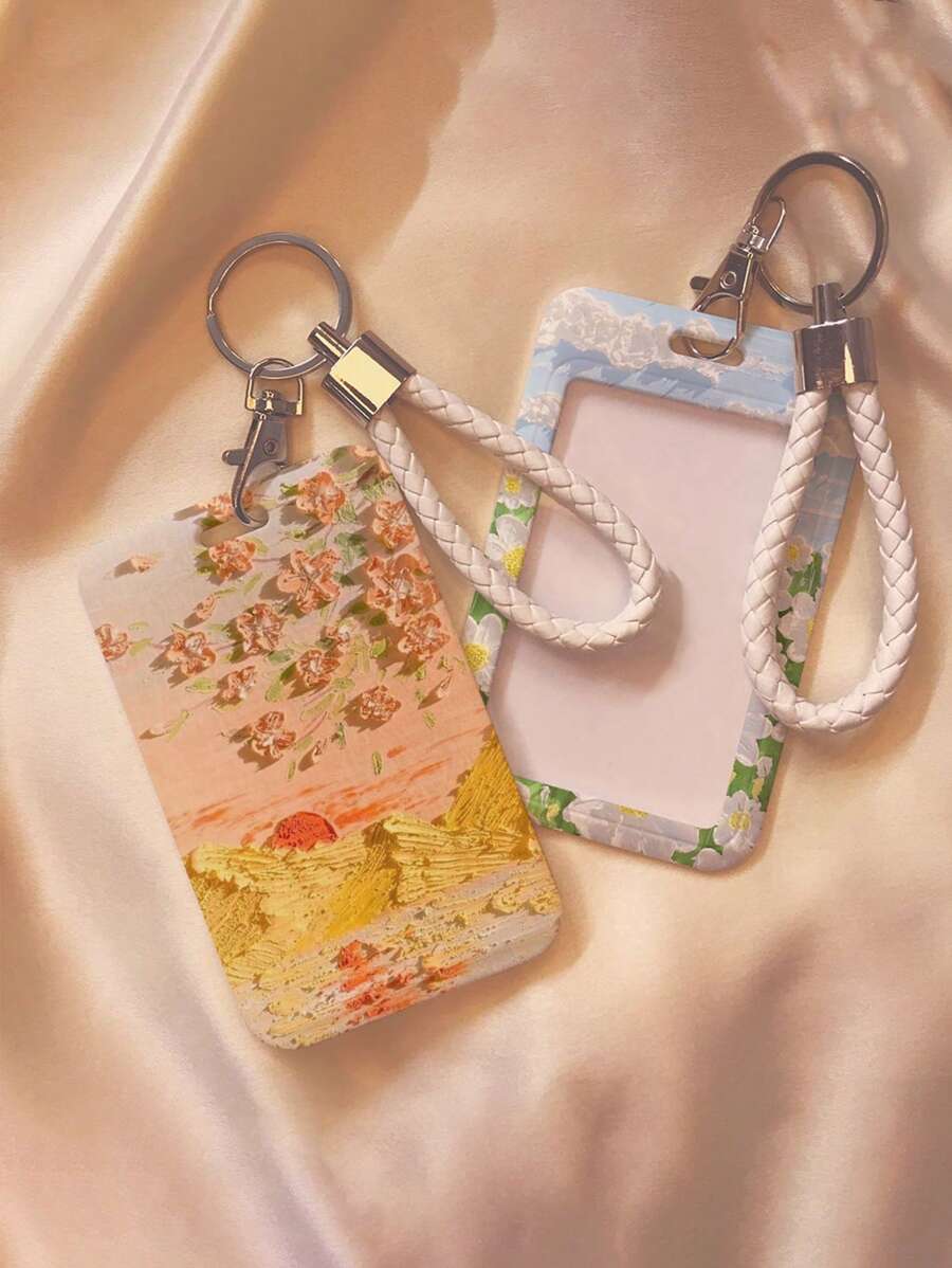 1 pezzo Portacard con motivo floreale, custodia protettiva per abbonamenti, tessere universitarie, con portachiavi, portabiglietti da visita multifunzione, adatto per ufficio e scuola, portafoglio da donna, portachiavi portacard