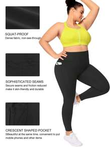 Leggings mit Taschen für Frauen, Hoher Bund undurchsichtige Bauchkontrolle Leggings in Große Größen, Sport Leggings mit hohem Bund, Fitness Laufhose mit Taschen