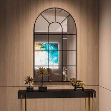 Arched Window Wall Mirror, 105x60cm, Decorative Mirror, Vanity Mirror For Bathroom, Bedroom, Living Room, Window Pane Mirror, Farmhouse Mirror For Wall Decor, Black - 105*60cm - 查看 4