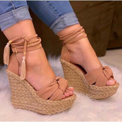 Sandália Anabela Feminina Plataforma de Luxo Várias cores Com Solado em Cordas de Fibras Naturais 12cm