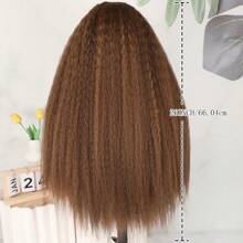 Tóc giả ren tổng hợp thẳng Kinky không cần keo HD ren nổi bật màu nâu vàng ombre dài thẳng tự nhiên yaki đường chân tóc 13x4 sợi chịu nhiệt miễn phí nhổ sẵn với tóc con 26 inch mật độ 180% cho phụ nữ mặc hàng ngày dự tiệc - Màu dương cầm - Xem 6