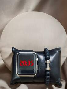 2 件/套时尚优雅方形儿童电子表黑色数字电子表带手链儿童礼物手表 - 黑色 - 查看 1