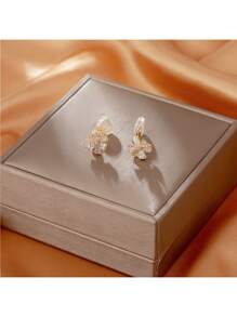 1 Pair Stylish Clip-On Earrings, Faux Cat Eye Flower Design, Minimalist & Elegant, Great Gift For Women - Triangle Clip Ear Clip (item Number A923) - View 3