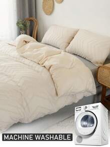 2/3-teiliges milchweißes, wellenförmig gestreiftes Plüsch-Bettbezug-Set, minimalistisch-bohemianischer Stil Bettwäsche-Set geeignet für alle Jahreszeiten (1 Bettbezug + 1/2 Kissenbezüge)