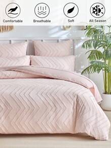 Juego de ropa de cama de 2/3 piezas con diseño a rayas de onda rosa, de fibra de peluche, estilo bohemio sencillo y elegante, compuesto por 1 edredón + 1/2 fundas de almohada, apto para todas las estaciones