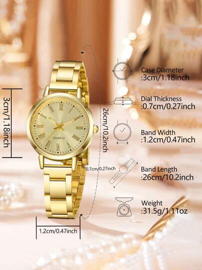 Goud Alloy Strap Roman Alphabet Scale Dial Quartz Horloge LOVE Bracelet Set Wear Or Holiday view 5