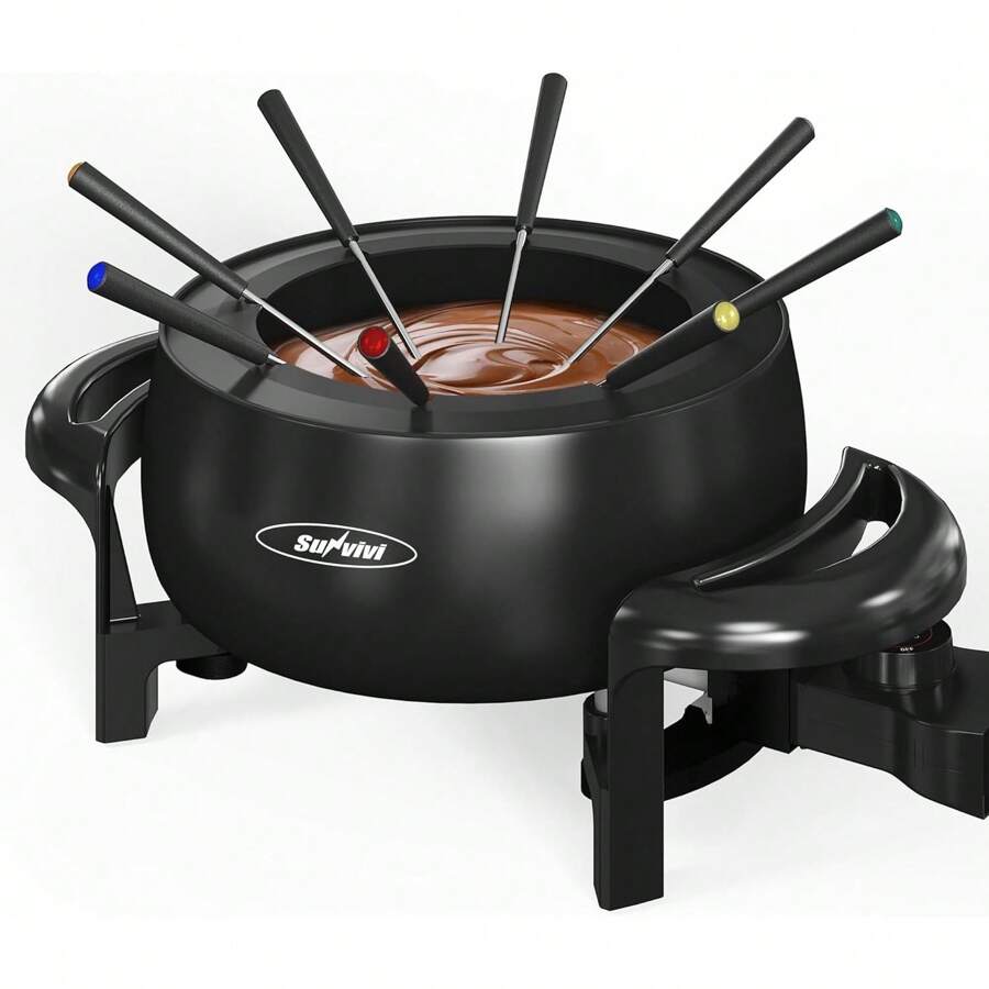 Sunvivi Electric Fondue Pot Set For Melting Chocolate Cheese, 3 Quart Fondue Set With Adjustable Temperature Control And 8 Color-Coded Forks, 1000W Non-Stick Fondue Maker For Dessert, Oil And Broth - US A Type Plug(110-127V) - View 1
