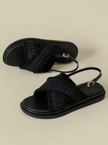 Women's Thick Sole Strap Buckle Sandals With Tassel Braided Bohemian Style, Black Retro Open Toe Non-Slip Comfortable Summer New Platform Wedge Heel Beach Roman Shoes