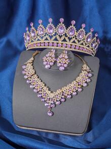 Set de 4 piezas de accesorios de pelo y corona de lujo con cristales para mujeres, incluye tiara, collar y decoraciones para el cabello de novia y boda embellecidos con rhinestones, ideal para bailes formales