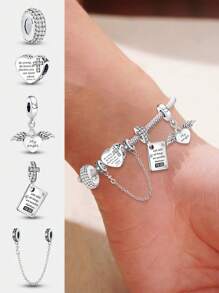 1Pc 925 Sterling SilverFashionable Time Signature Series Charm Bead Fit For Women Bracelets Bangles DIY Jewelry Making And Daily Outfit Matching Jewelry Decoration For Girls - Silver - View 1