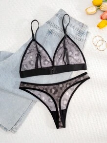 1 Set Women Solid & Leopard Print Comfortable Lingerie Set - Multicolor - View 6