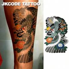 JKCODE TATTOO Orientalisches Kranich-Arm-Tattoo - temporäres Tattoo mit schwarz, rot und grün Tintenmalerei des Rotscheitel-Kranich Totems, geeignet für Arm, Hand und Rücken, hält 3-5 Tage - Verschiedenfarbig - Übersicht 7