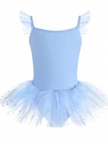 年轻女孩芭蕾舞紧身衣舞蹈服吊带背心无袖圆形亮片芭蕾舞蹈表演超弹力紧身衣 - 藍色 - 查看 9