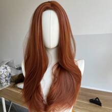 Long Straight For Girls Copper Red Synthetic Hair Daily Use Cosplay Wigs Wear And Go Wig Rose Mesh Net - Copper red - View 1