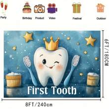 Teeth Celebration Background - Polyester Party Banner With Golden Stars And Cartoon Tooth Design, Suitable For Birthday, Anniversary, Home, Garden And Photo Booth Decoration, No Power Needed - Army Green - View 5