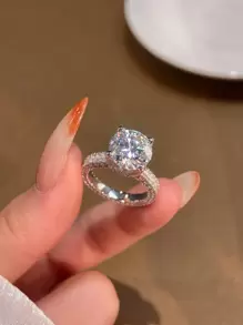 1 件 5 克拉 4 爪莫桑钻石订婚结婚戒指 S925 纯银承诺戒指永恒戒指纪念戒指奢华女士珠宝礼物 - 銀色 - 查看 2