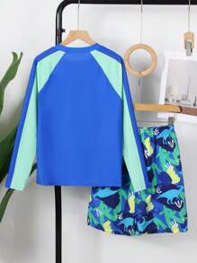 New Stylish Dinosaur Print Tankini Swimsuit Set For Teenage Boys, Long Sleeve Top And Shorts - Multicolor - View 2
