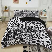 Set de funda nórdica de 3 piezas con estampado de leopardo en blanco y negro, suave y cómodo, estilo moderno, de poliéster, lavable a máquina, transpirable, impresión digital, sin relleno, incluye 1 funda nórdica y 2 fundas de almohada, para decoración de dormitorio y habitación universitaria - Multicolor - Ver 9