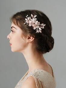 1pc Nature-Inspired Metal Flower Hair Clip Comb, Handmade Bridal Hairpiece For Wedding Dress