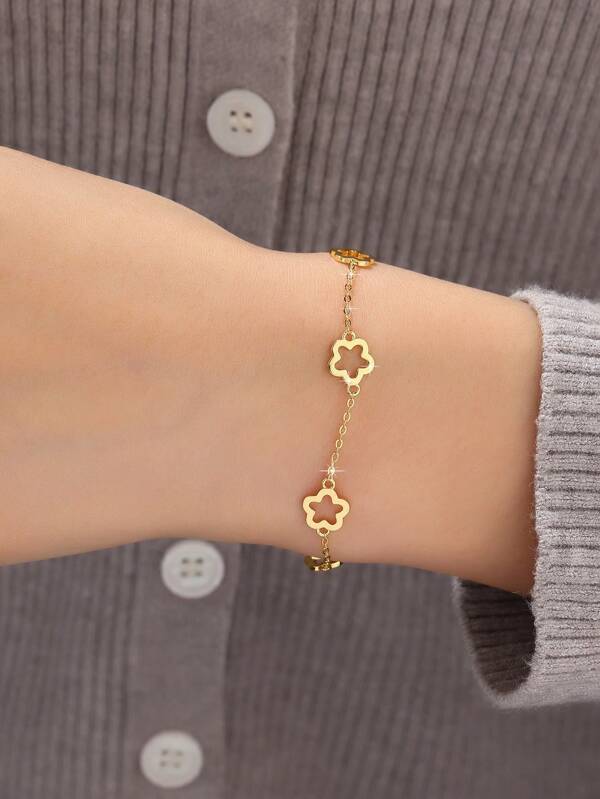 1 Stück S925 Sterling Silber 5-Blüten Armband mit glatter Oberfläche und diamantenbesetzt, verfeinerter Accessoire für Mädchen/Frauen, geeignet für den täglichen Gebrauch, Geburtstag, Party, Feiertag Schmuckgeschenk