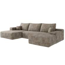 LUCKHAO 107"Cloud Sectional Sofa With 1 Ottoman,Modern Minimalist Upholstered Couches,Comfort U Shaped Sofa For Living Room,Deep Seat Corner Couch,No Assembly Required (Plush Corduroy Fabric) - 右向躺椅+2人座(駝色) - 查看 6