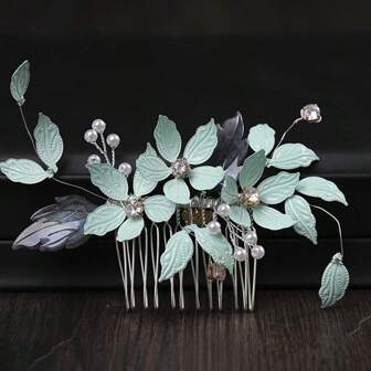 1PC Green Crystal Flower Hair Comb Handmade Leaf Headband For Women Bridal Wedding Hair Accessories Jewelry Headpiece Gifts
